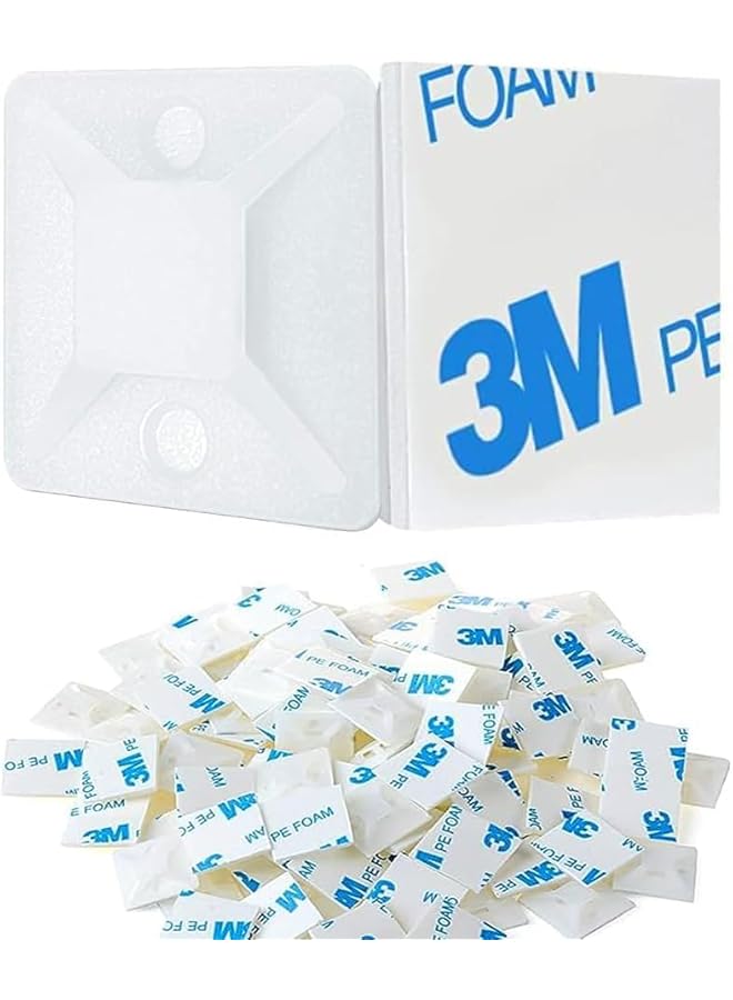 3M 100-Piece Self-Adhesive Cable Tie Mounts - Strong 3M PE Foam Backing Zip Tie Bases for Wire Management - White - Image 1